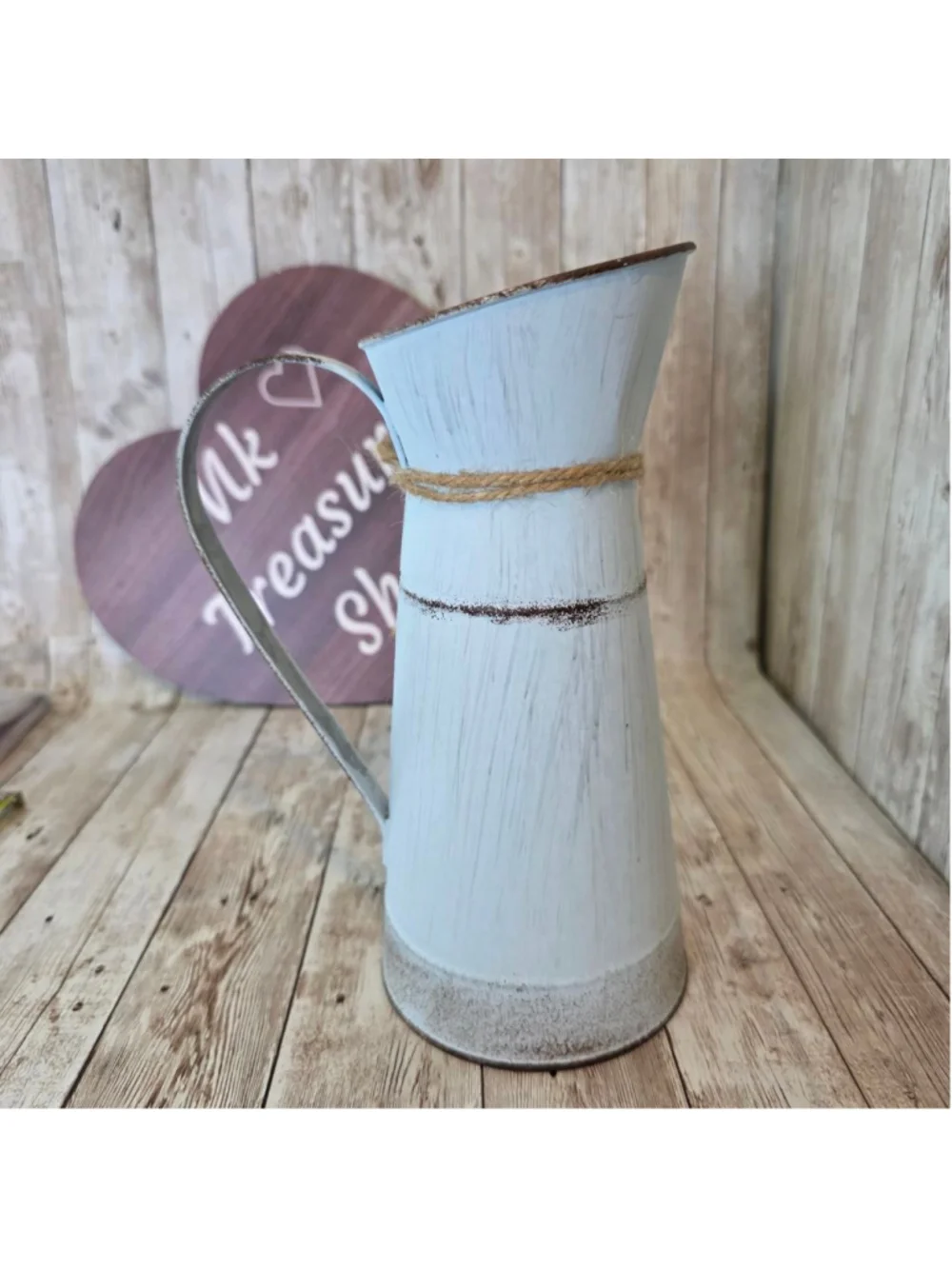 Light Blue/Gray Farmhouse Rustic Metal Pitcher Vase NWOT